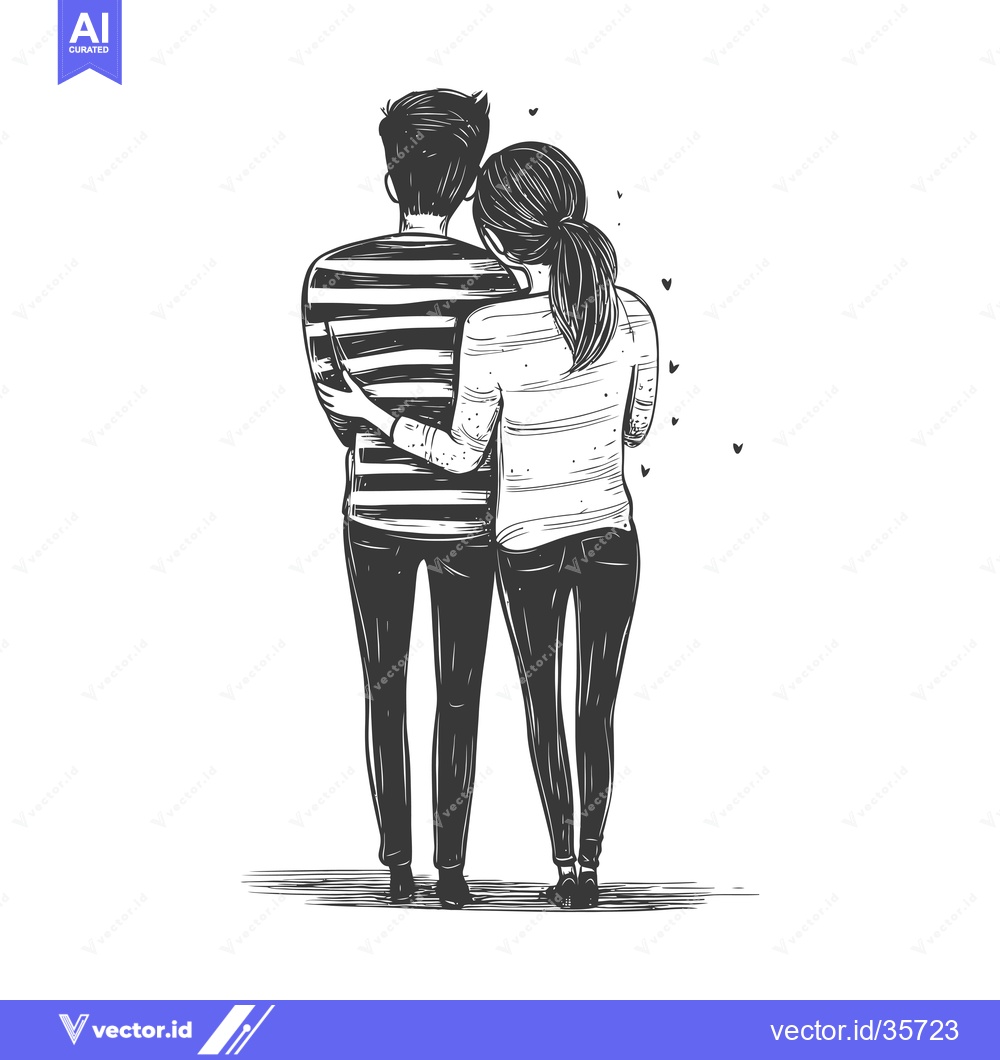 Premium Vector dari Couple Embracing Back to Back, Looking Ahead with Hearts in the Air