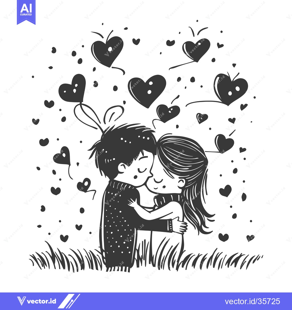 Premium Vector of Couple Embracing Surrounded by Floating Hearts