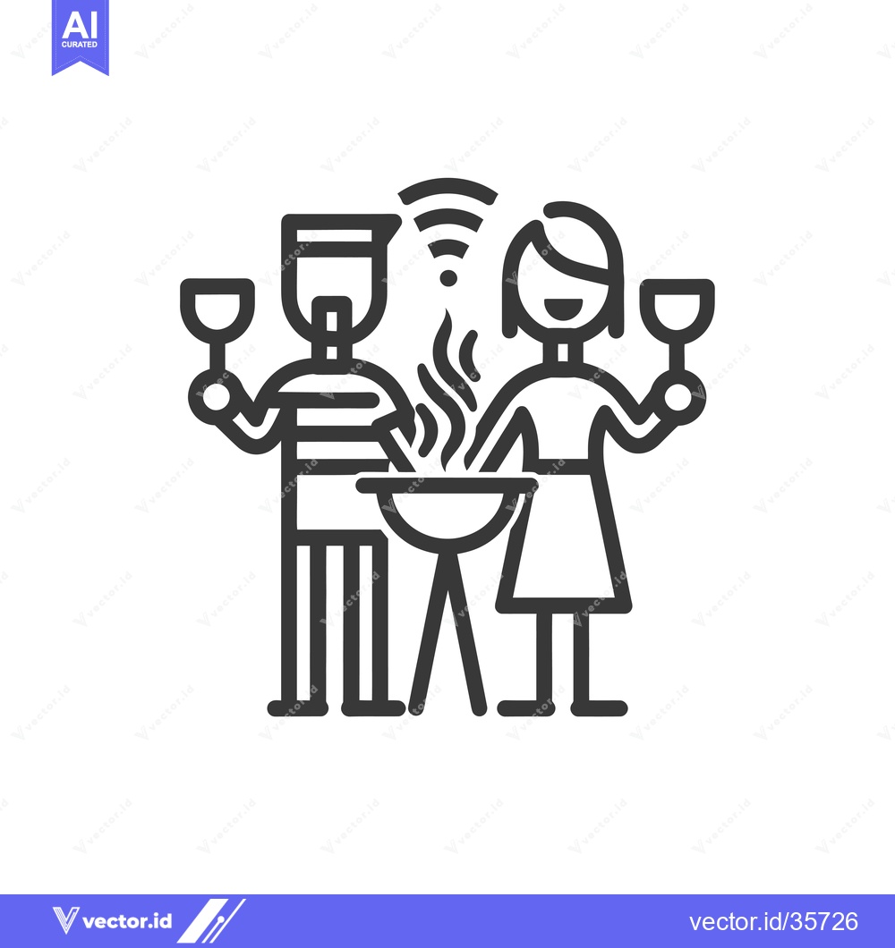 Premium Vector dari Couple Enjoying a Barbecue and Drinks with Wifi Connection