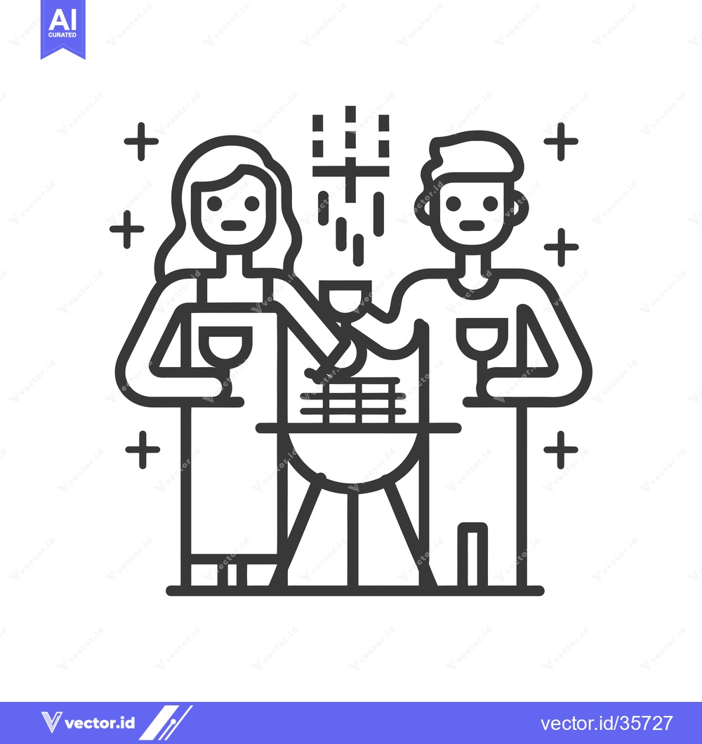 Premium Vector of Couple Enjoying a Barbecue with Wine and a Grill