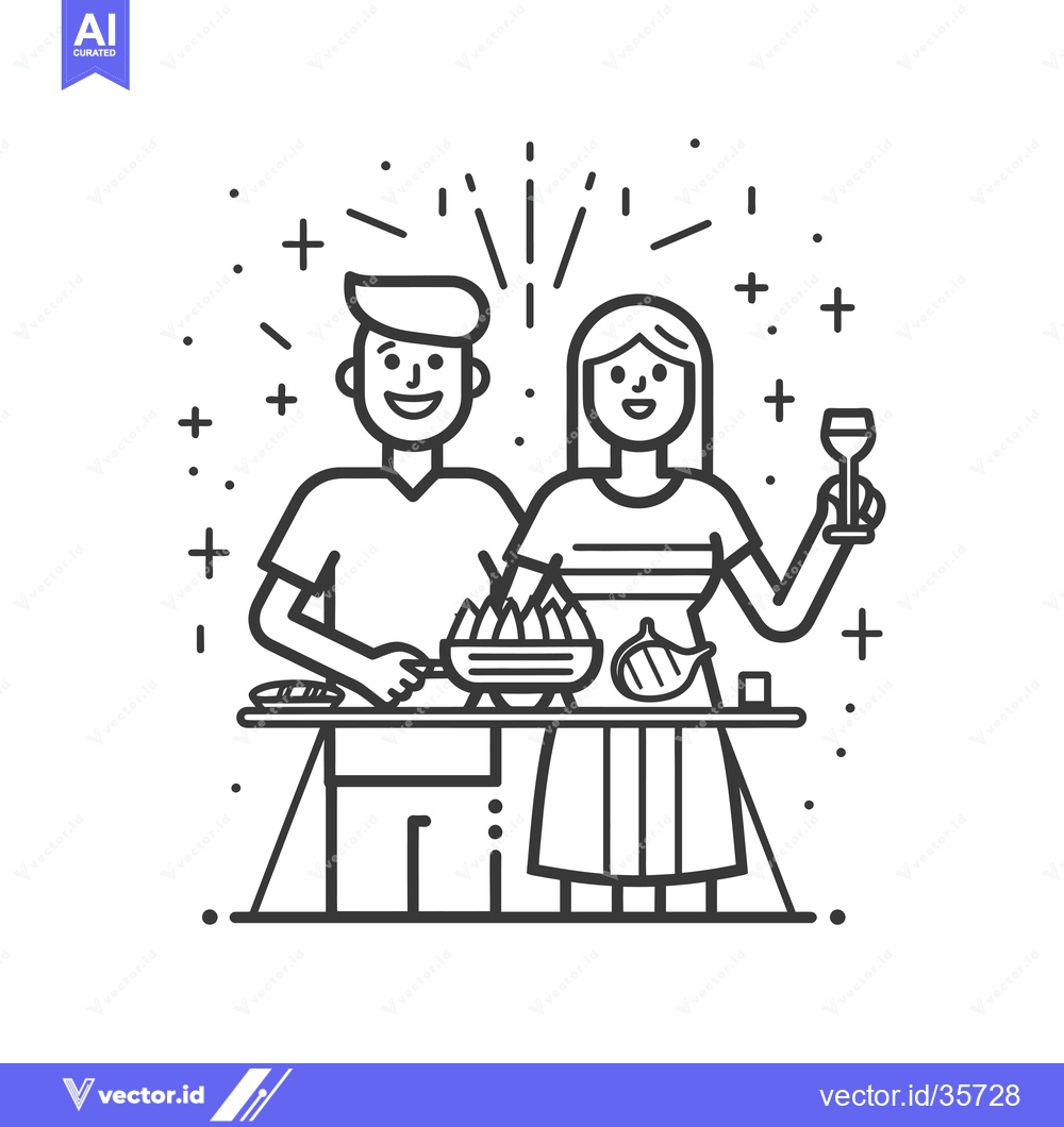 Premium Vector dari Couple Enjoying a Barbeque with Wine