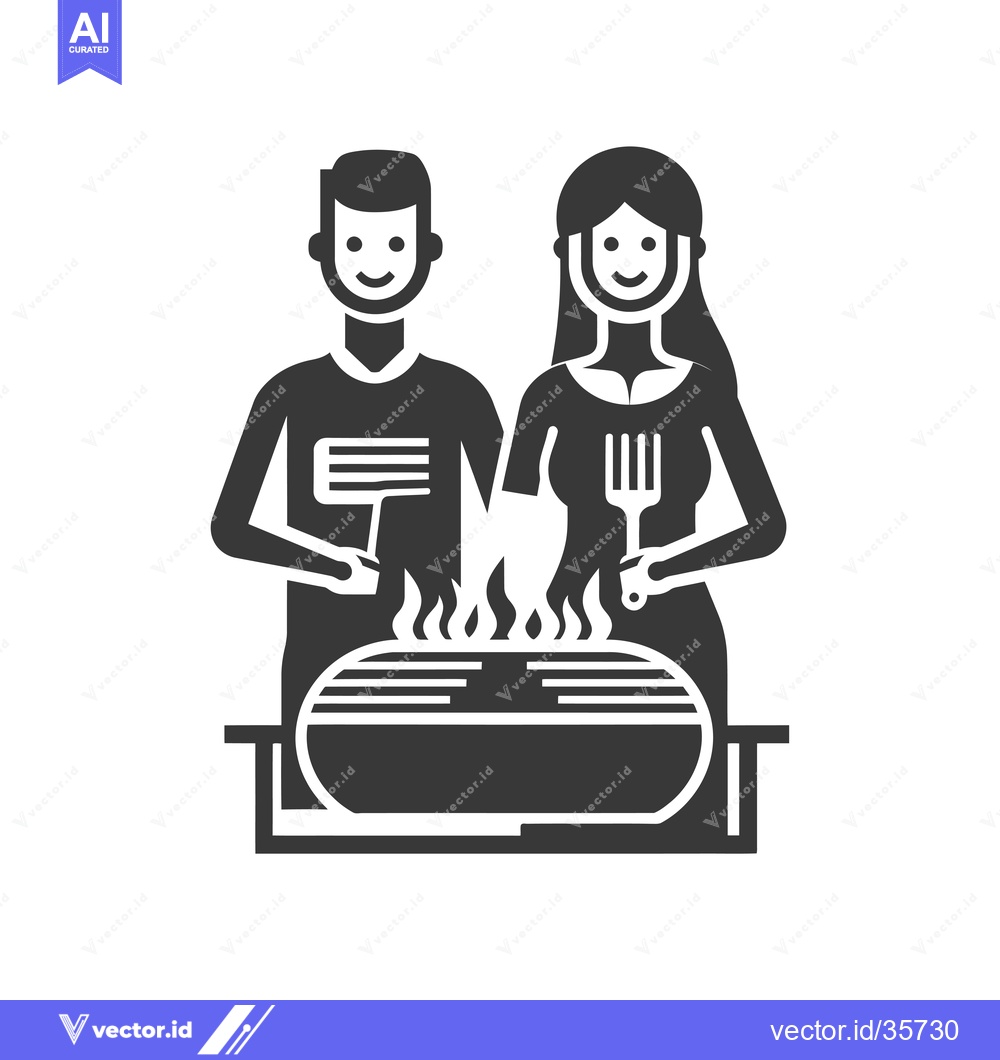Premium Vector of Couple Grilling Food Together at a Barbeque