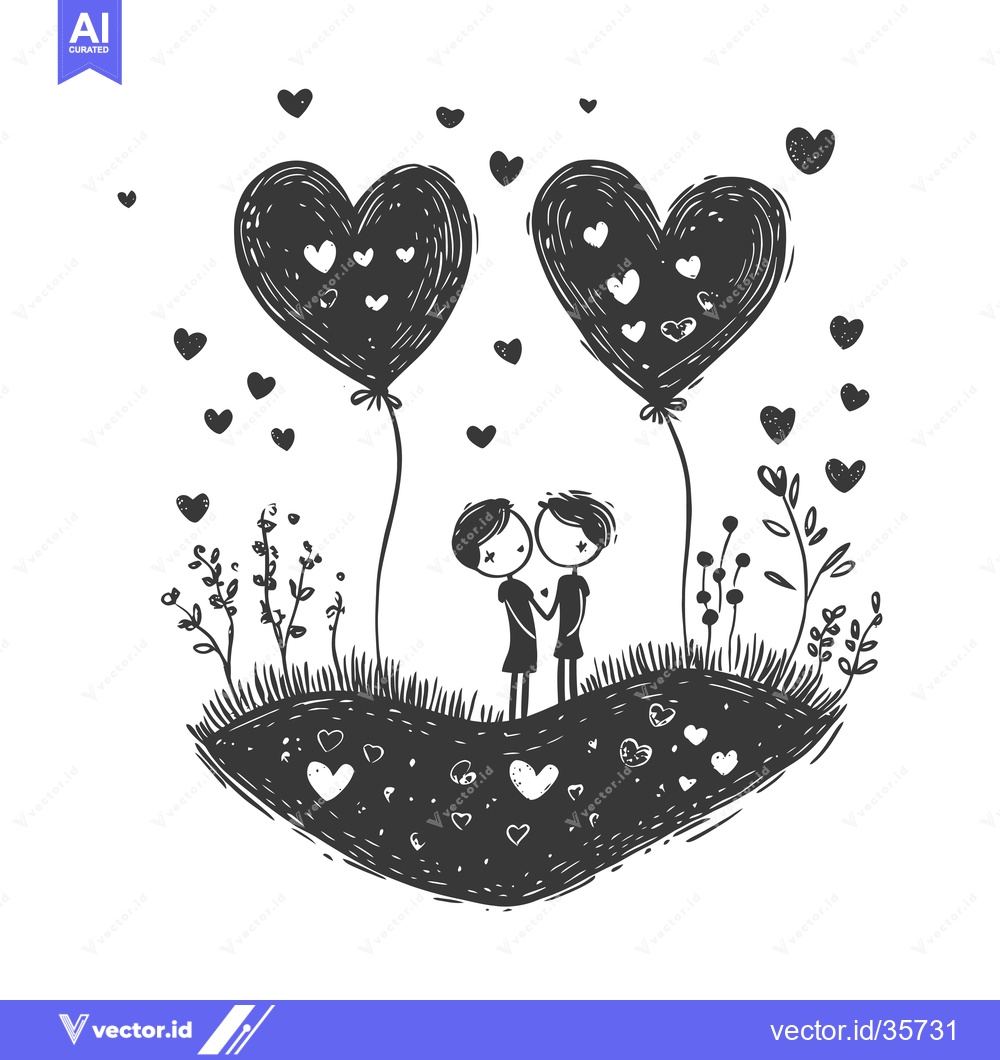 Premium Vector of Couple Holding Hands Under Heart-Shaped Balloons