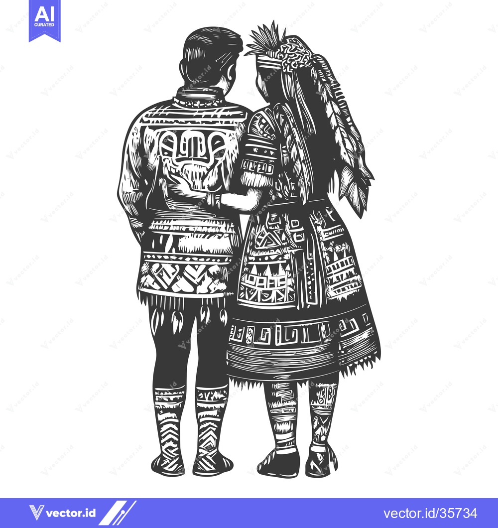 Premium Vector dari Couple in Traditional Indigenous Clothing, Back View