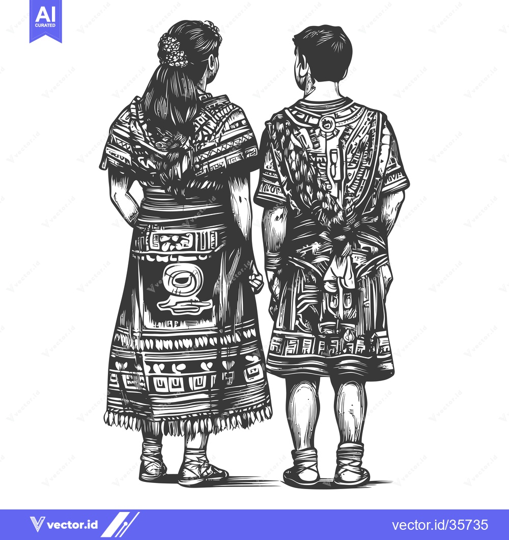 Premium Vector of Couple in Traditional Indigenous Clothing, Back View