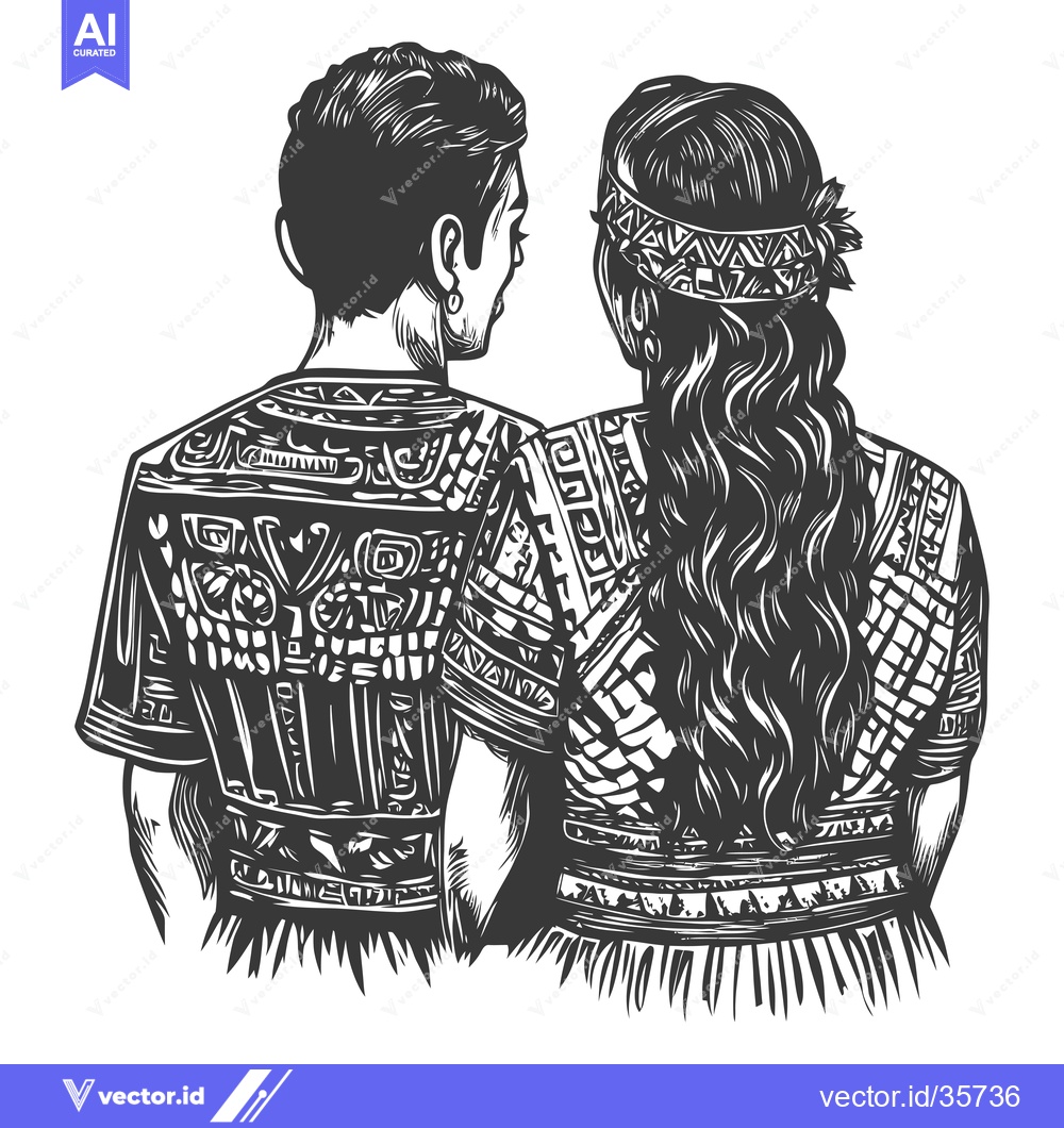 Premium Vector of Couple in Traditional Indigenous Clothing Standing Back to Back