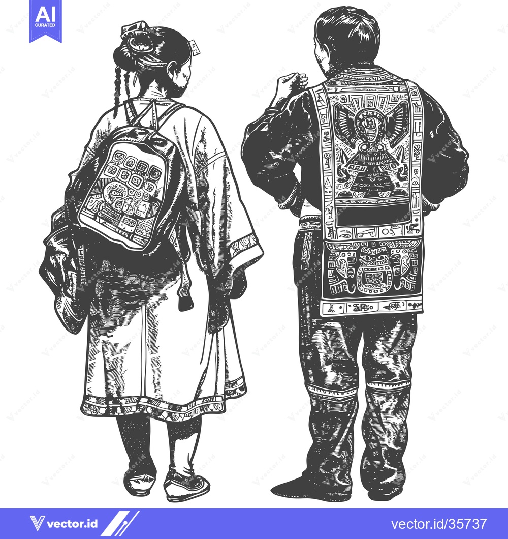 Premium Vector dari Couple in Traditional Mayan Garb with Detailed Embroidered Patterns
