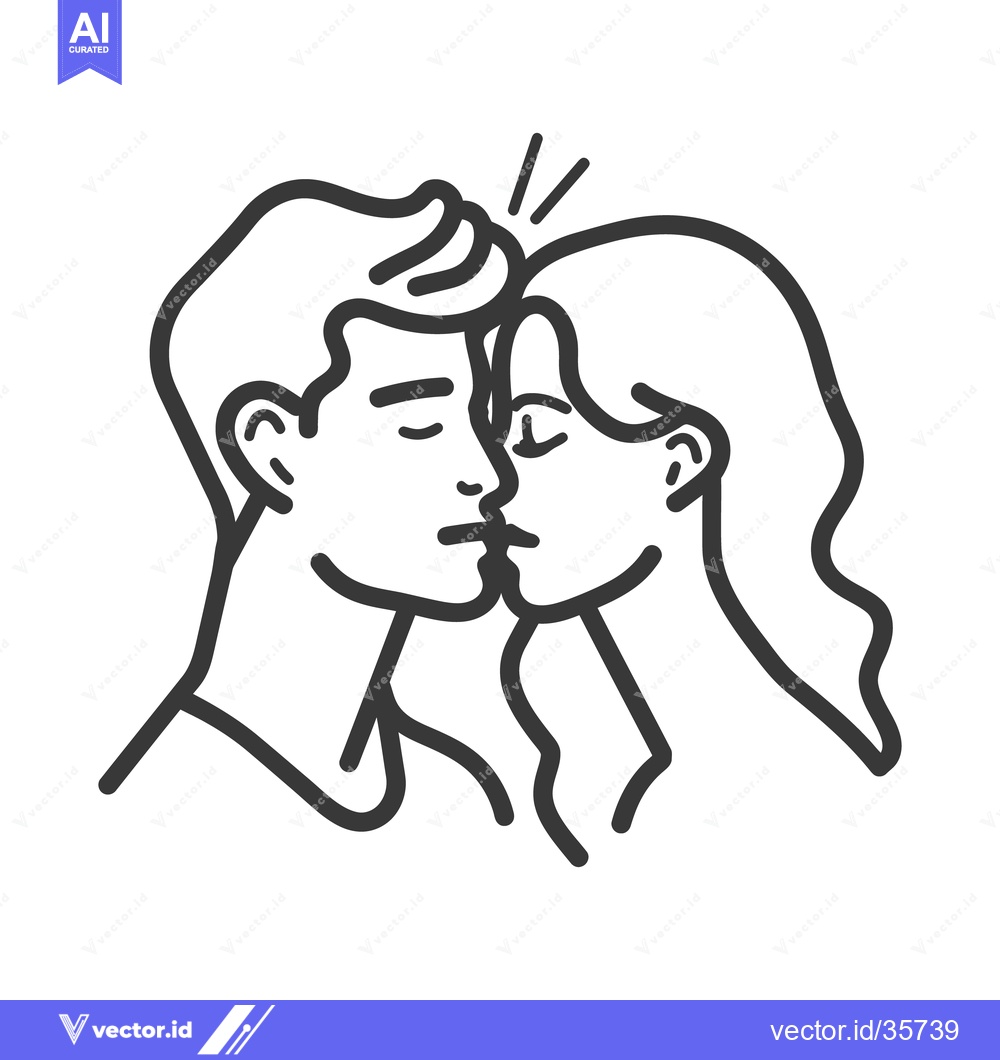 Premium Vector of A simple monochrome line drawing depicts a kissing couple