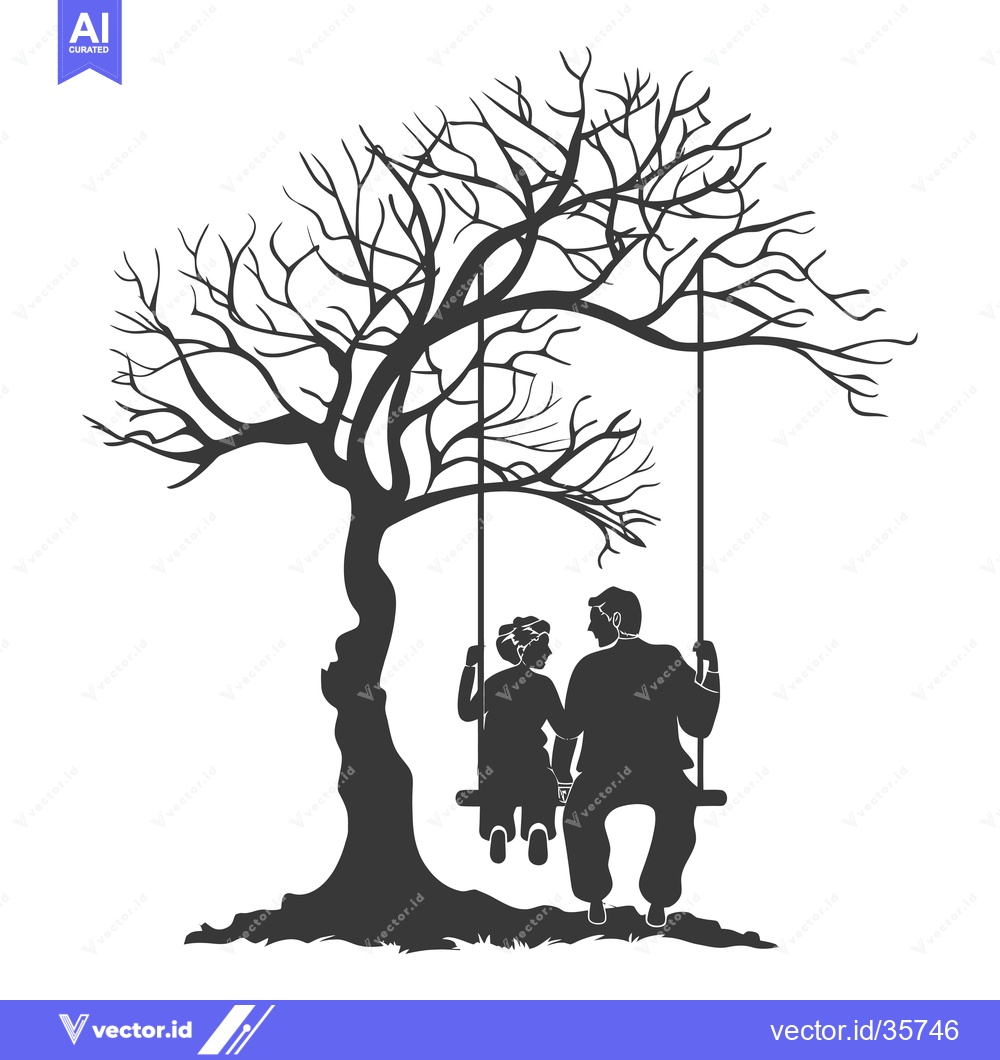 Premium Vector dari Couple on a Swing Under a Bare Tree Silhouette