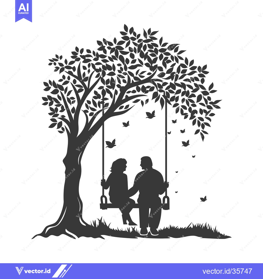 Premium Vector of Couple on a Swing Under a Tree with Butterflies