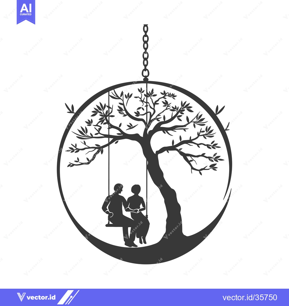 Premium Vector of Couple Silhouetted on a Swing Hanging from a Tree