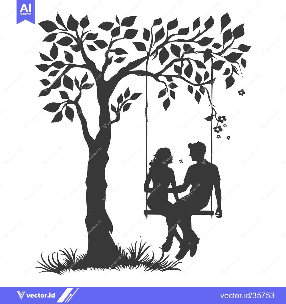 Premium Vector dari Couple Silhouetted on a Swing Hanging from a Tree