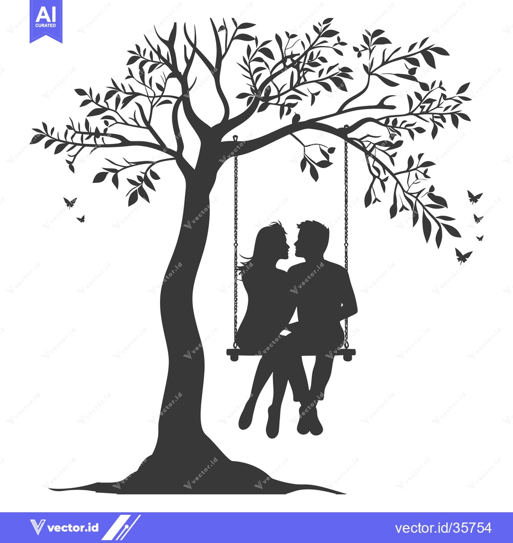 Premium Vector of Couple Silhouetted on a Swing Hanging from a Tree
