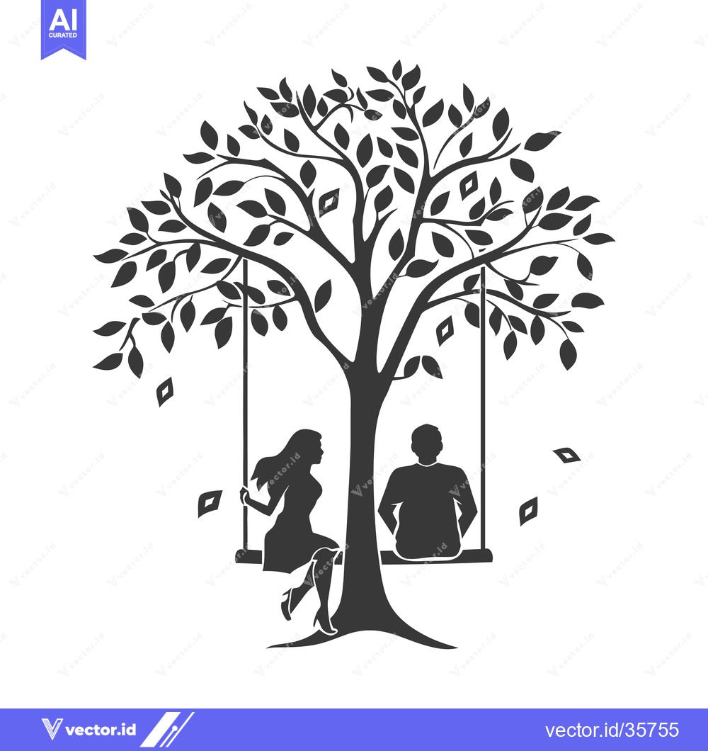 Premium Vector of Couple Silhouetted on a Swing Under a Leafy Tree