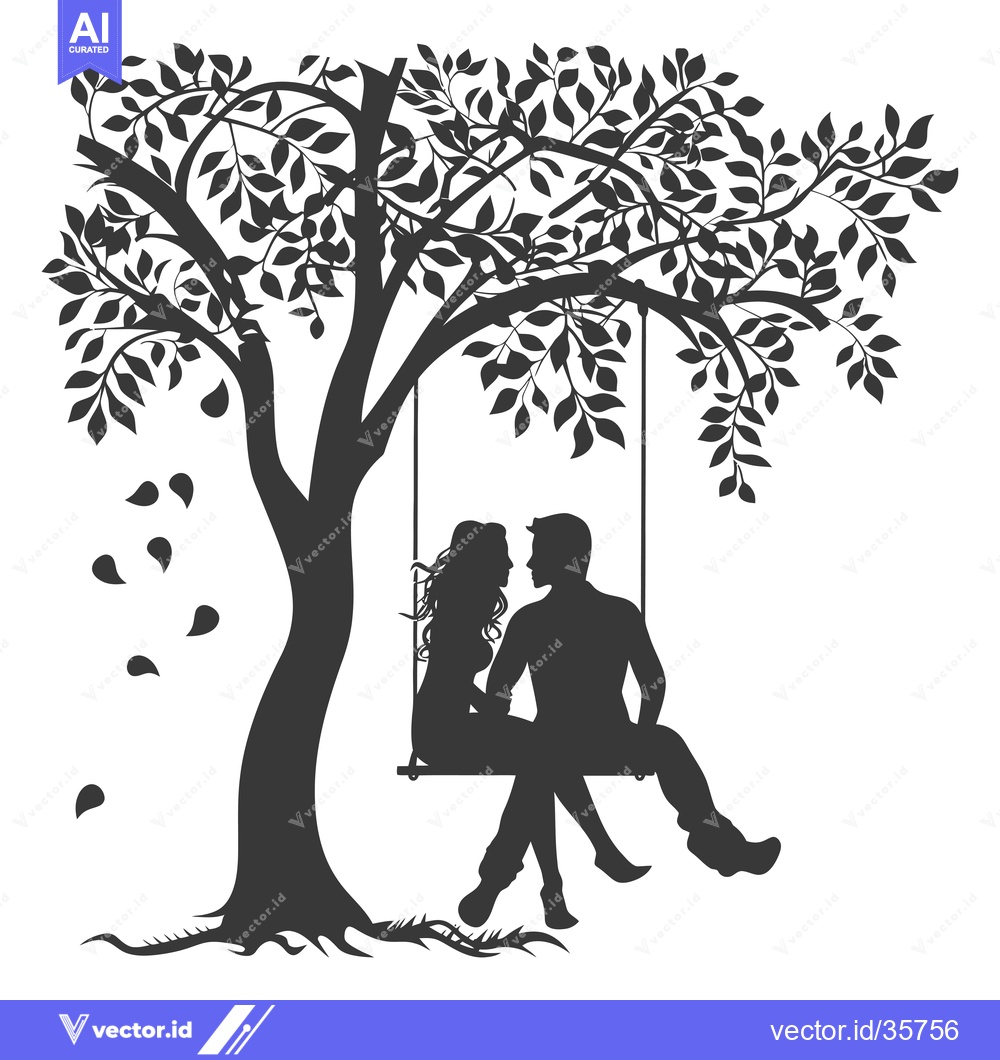 Premium Vector dari Couple Silhouetted on a Swing Under a Leafy Tree