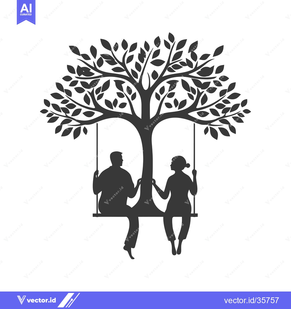 Premium Vector dari Couple Silhouetted on a Swing Under a Tree