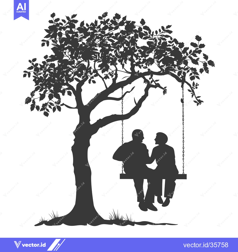Premium Vector of Couple Silhouetted on a Swing Under a Tree