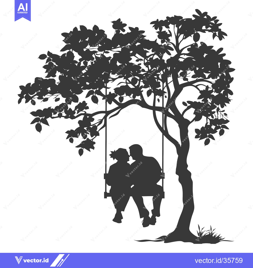 Premium Vector dari Couple Silhouetted on a Swing Under a Tree