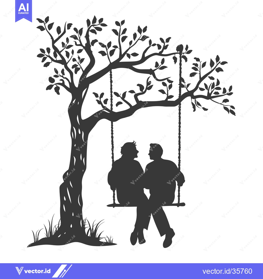 Premium Vector of Couple Silhouetted on a Swing Under a Tree