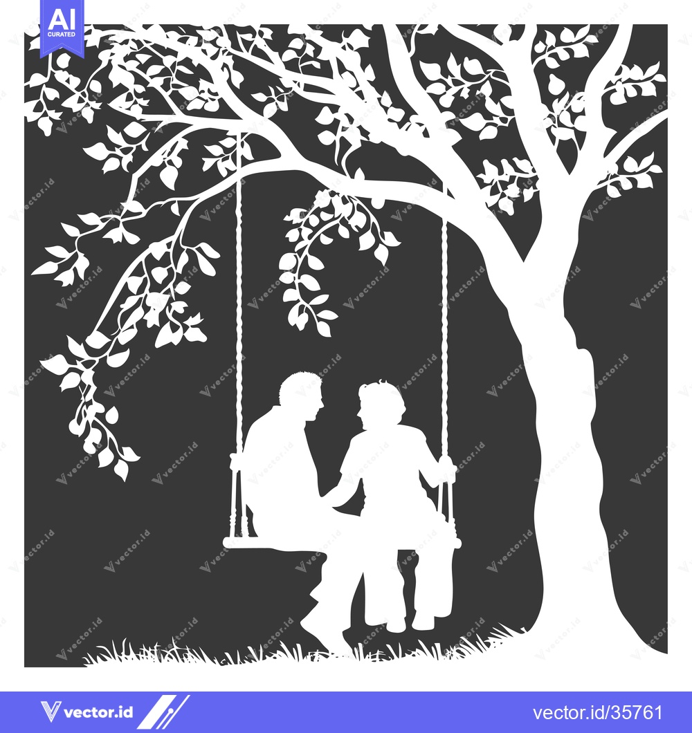 Premium Vector dari Couple Silhouetted on a Swing Under a Tree