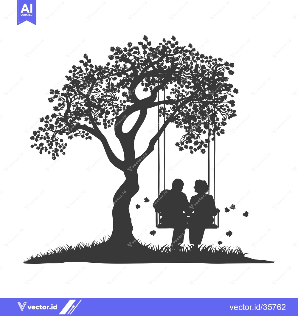 Premium Vector dari Couple Silhouetted on a Swing Under a Tree