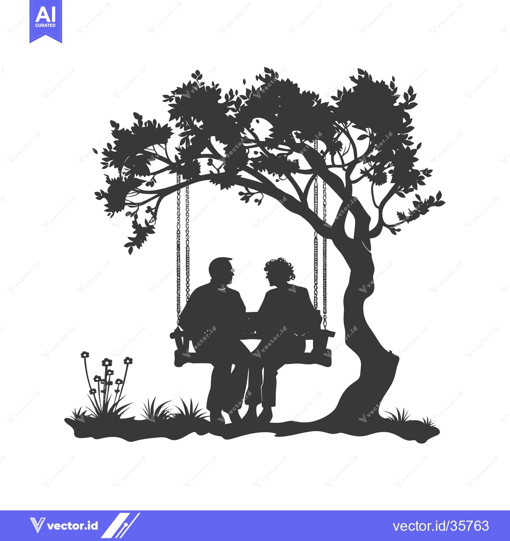 Premium Vector dari Couple Silhouetted on a Swing Under a Tree