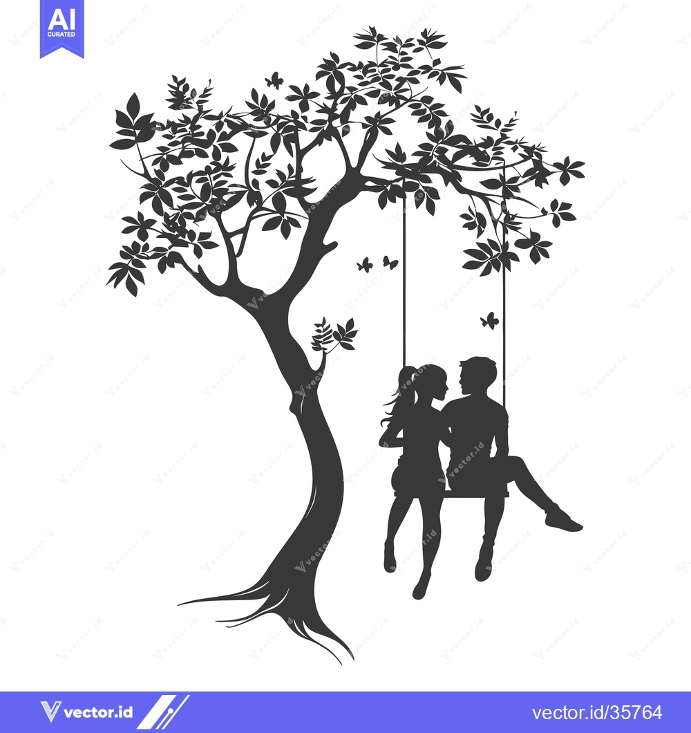 Premium Vector dari Couple Silhouetted on a Swing Under a Tree