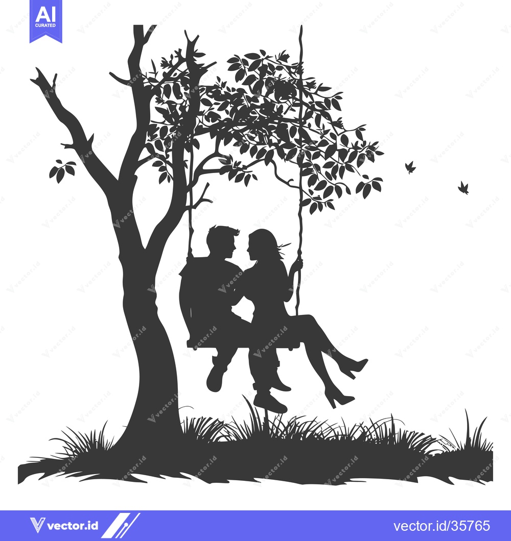 Premium Vector of Couple Silhouetted on a Swing Under a Tree