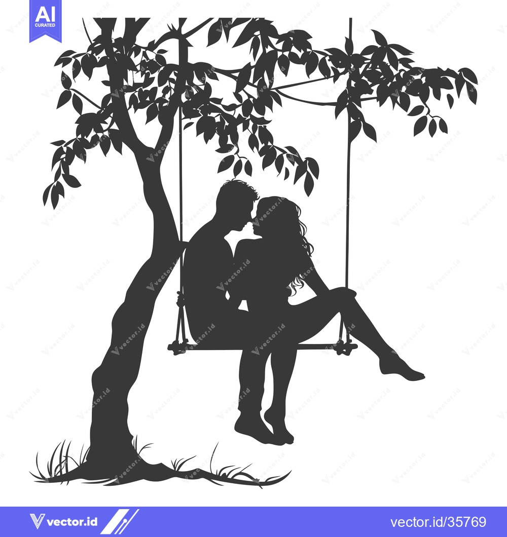 Premium Vector dari Couple Silhouetted on a Swing Underneath a Tree