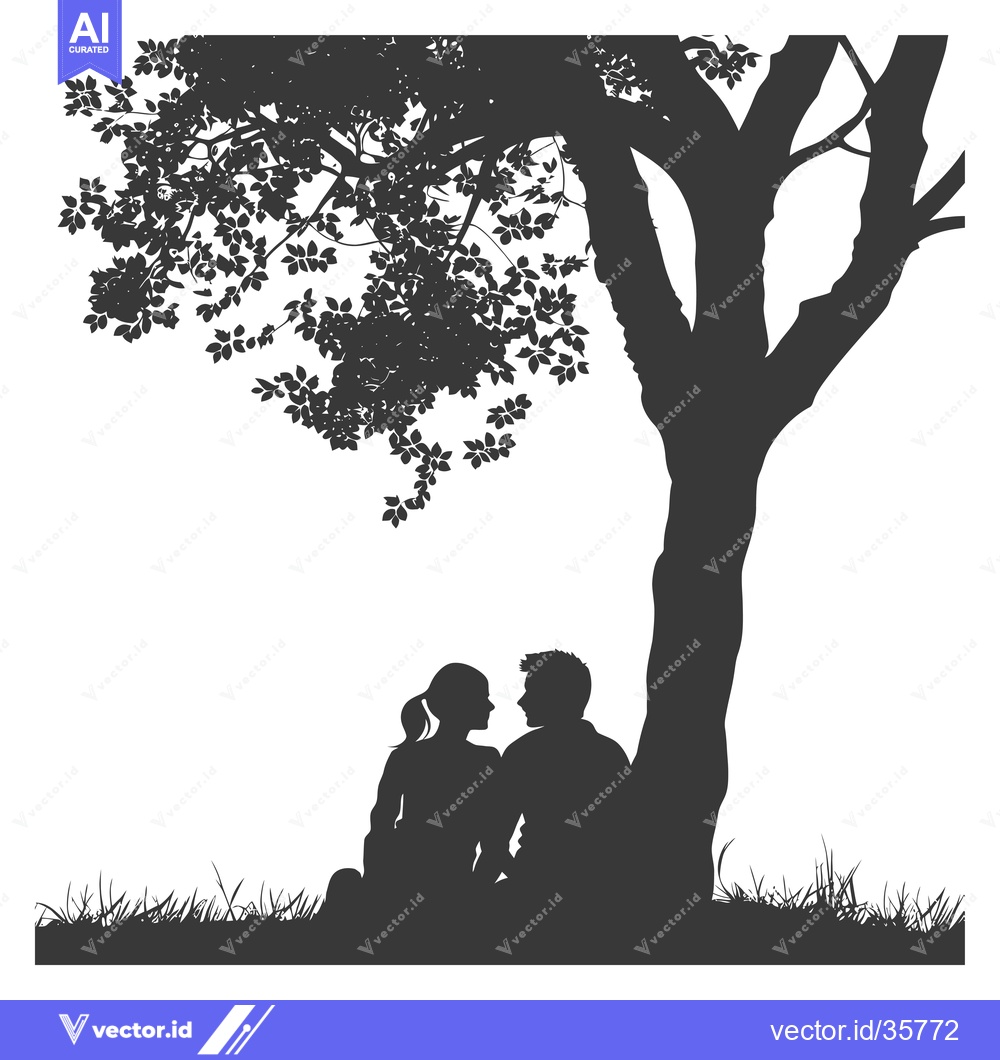 Premium Vector of Couple Silhouetted Underneath a Tree