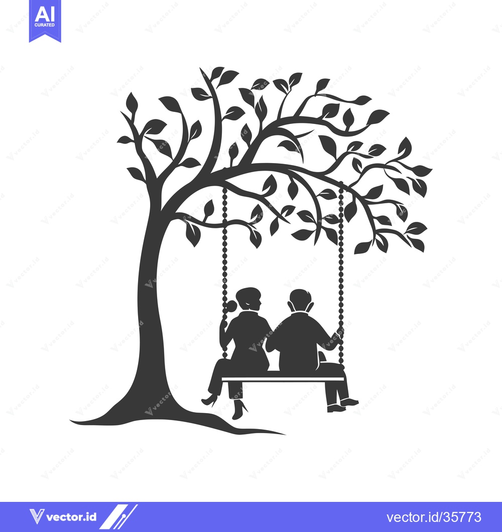 Premium Vector dari Couple Sitting on a Swing Hanging from a Tree