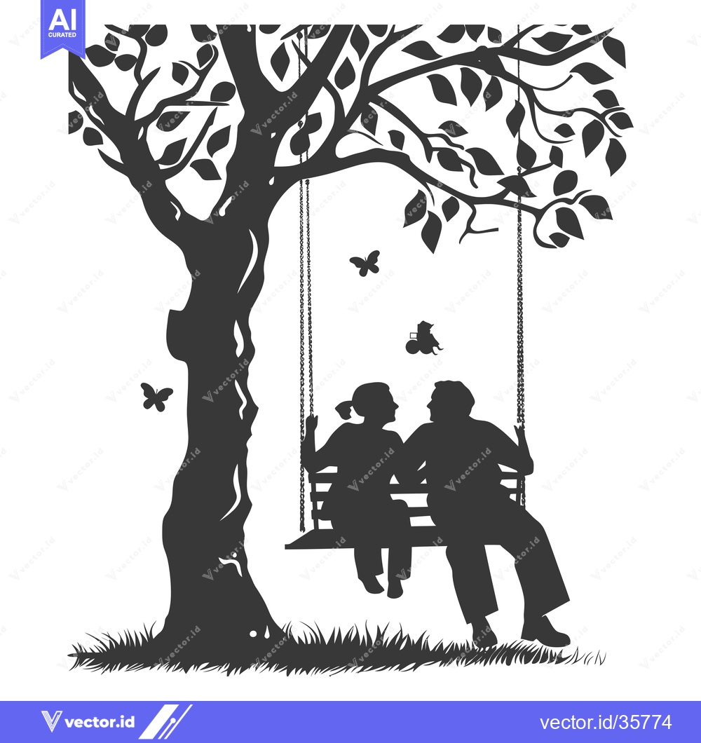 Premium Vector dari Couple Sitting on a Swing Hanging from a Tree