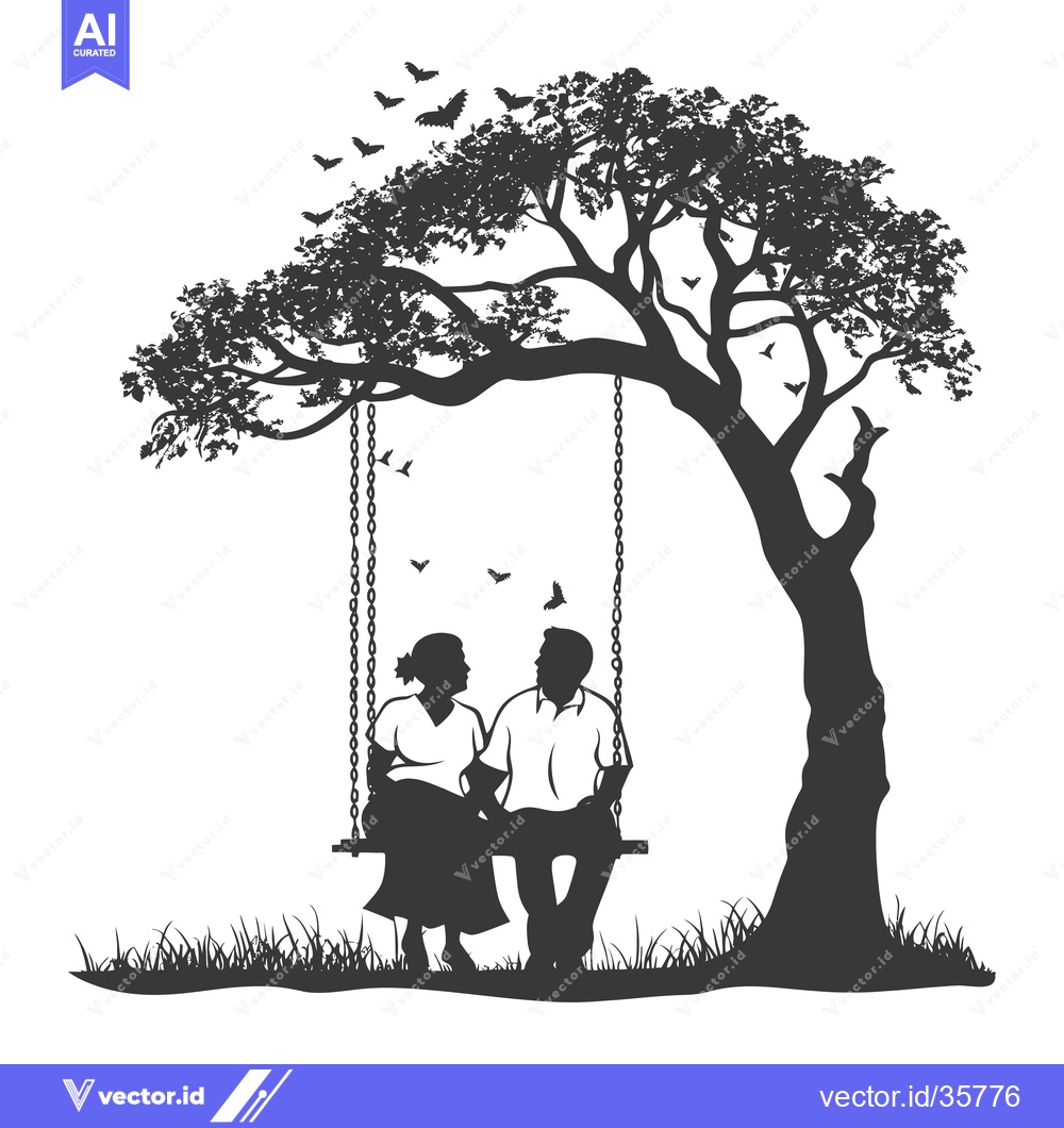 Premium Vector dari Couple Sitting on a Swing Under a Tree