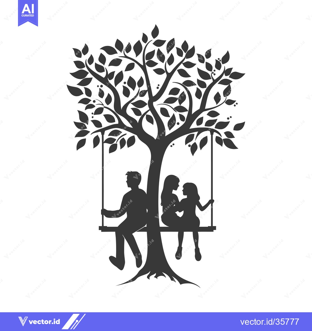 Premium Vector dari Couple Sitting on a Swing Under a Tree Silhouette