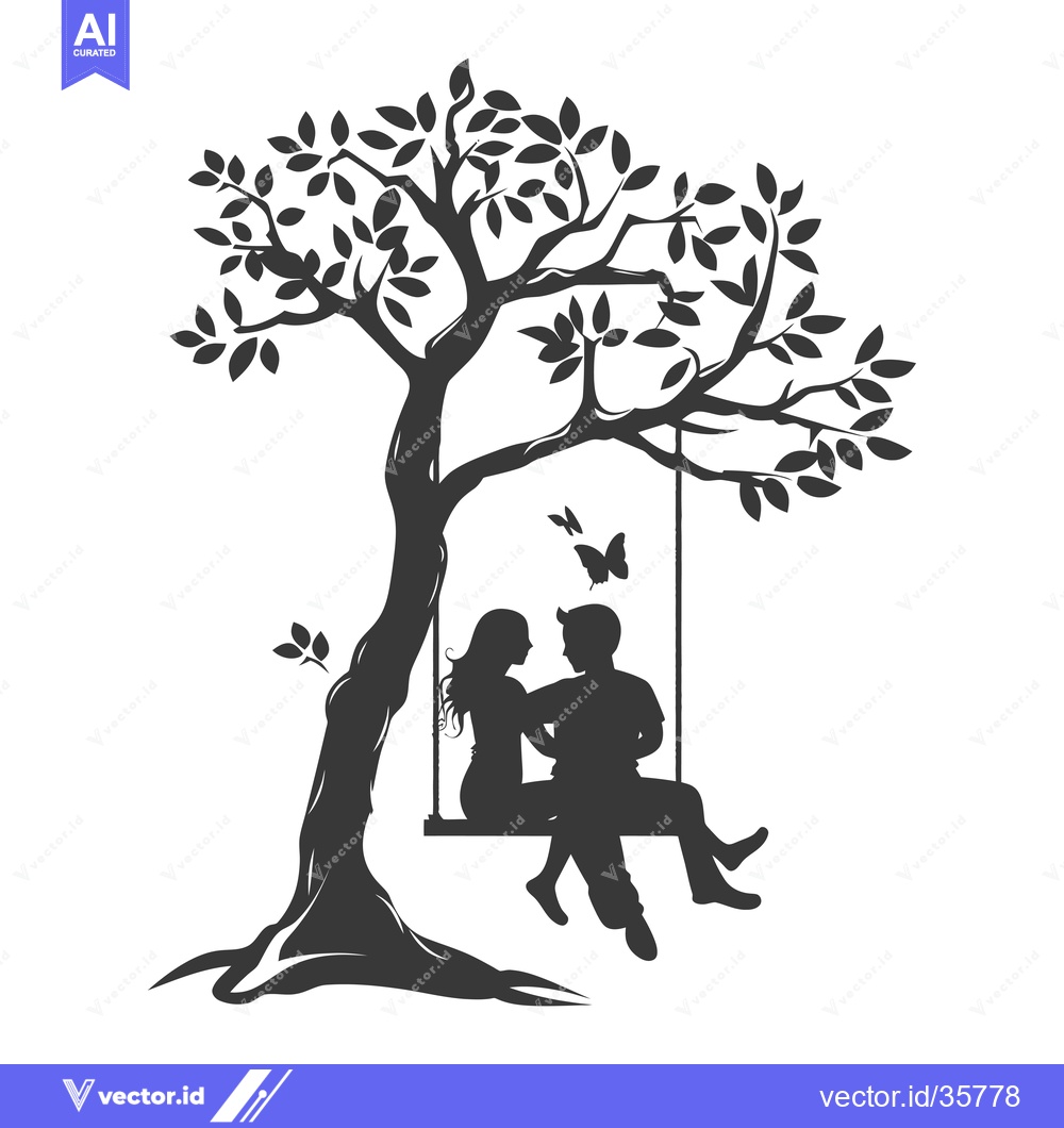 Premium Vector dari Couple Sitting on a Swing Under a Tree Silhouette