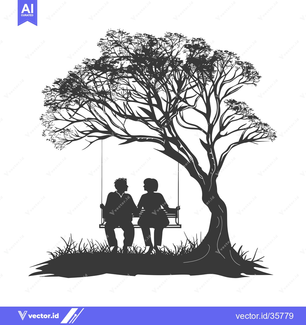 Premium Vector dari Couple Sitting on a Swing Under a Tree Silhouette
