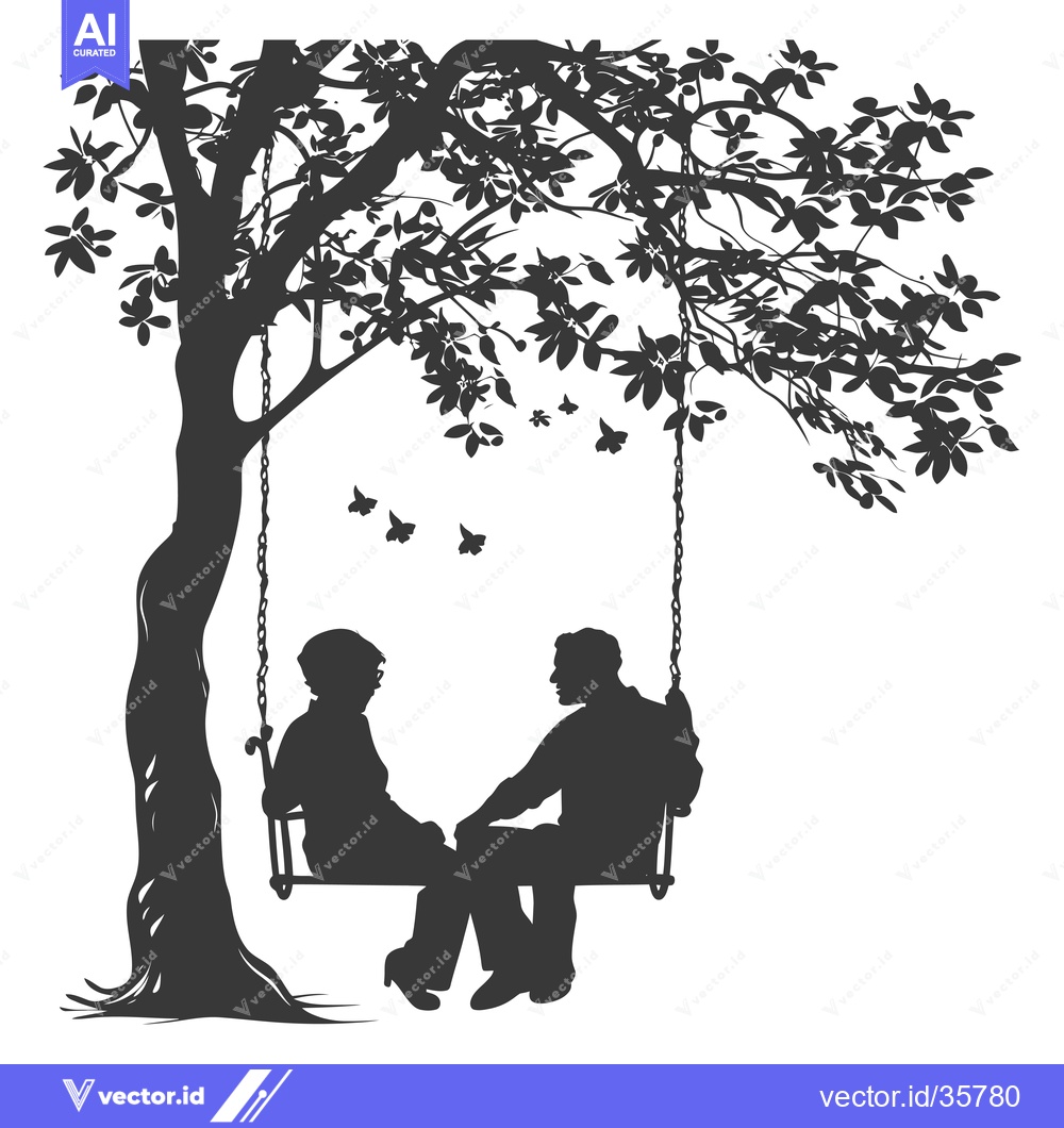 Premium Vector dari Couple Sitting on a Swing Under a Tree Silhouette