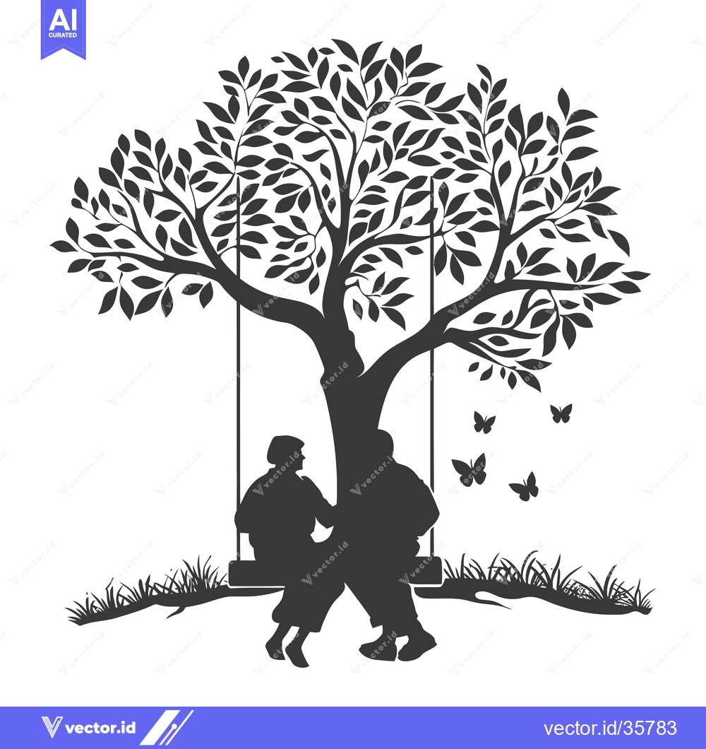 Premium Vector dari Couple Sitting on a Swing Under a Tree with Butterflies
