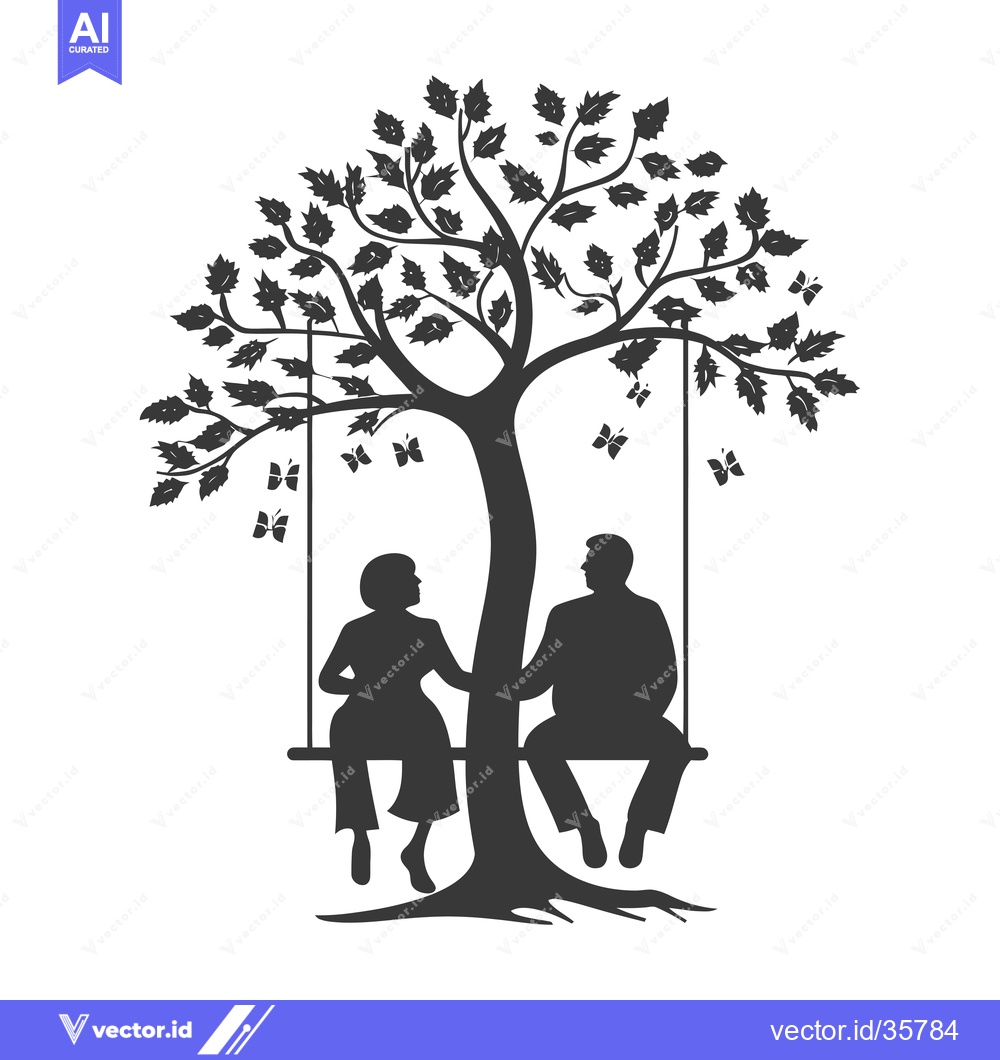Premium Vector dari Couple Sitting on a Swing Under a Tree with Butterflies