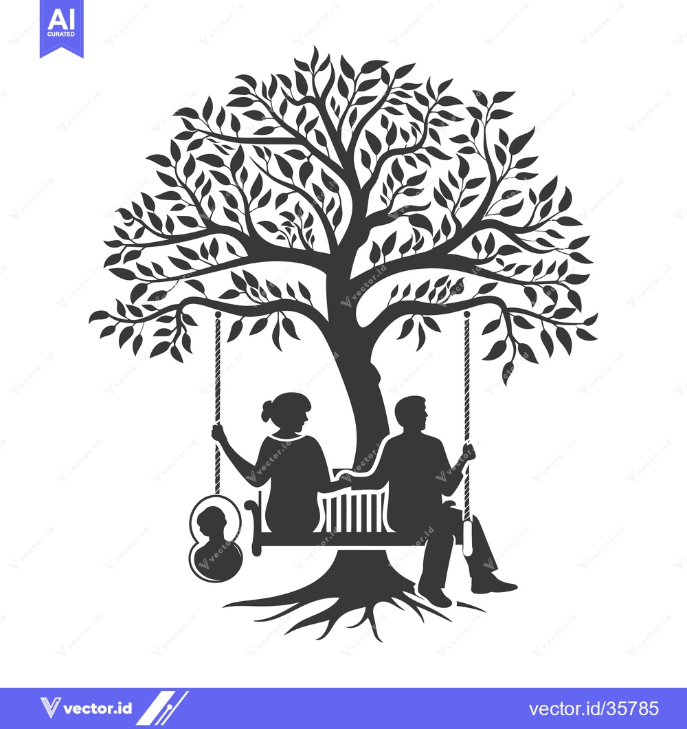 Premium Vector of Couple Sitting on a Swing Underneath a Tree