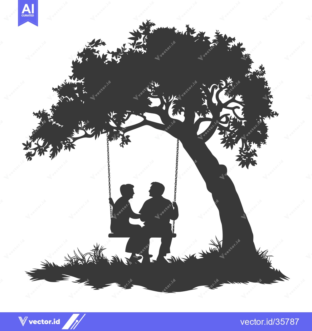 Premium Vector of Couple Sitting on a Swing Underneath a Tree Silhouette