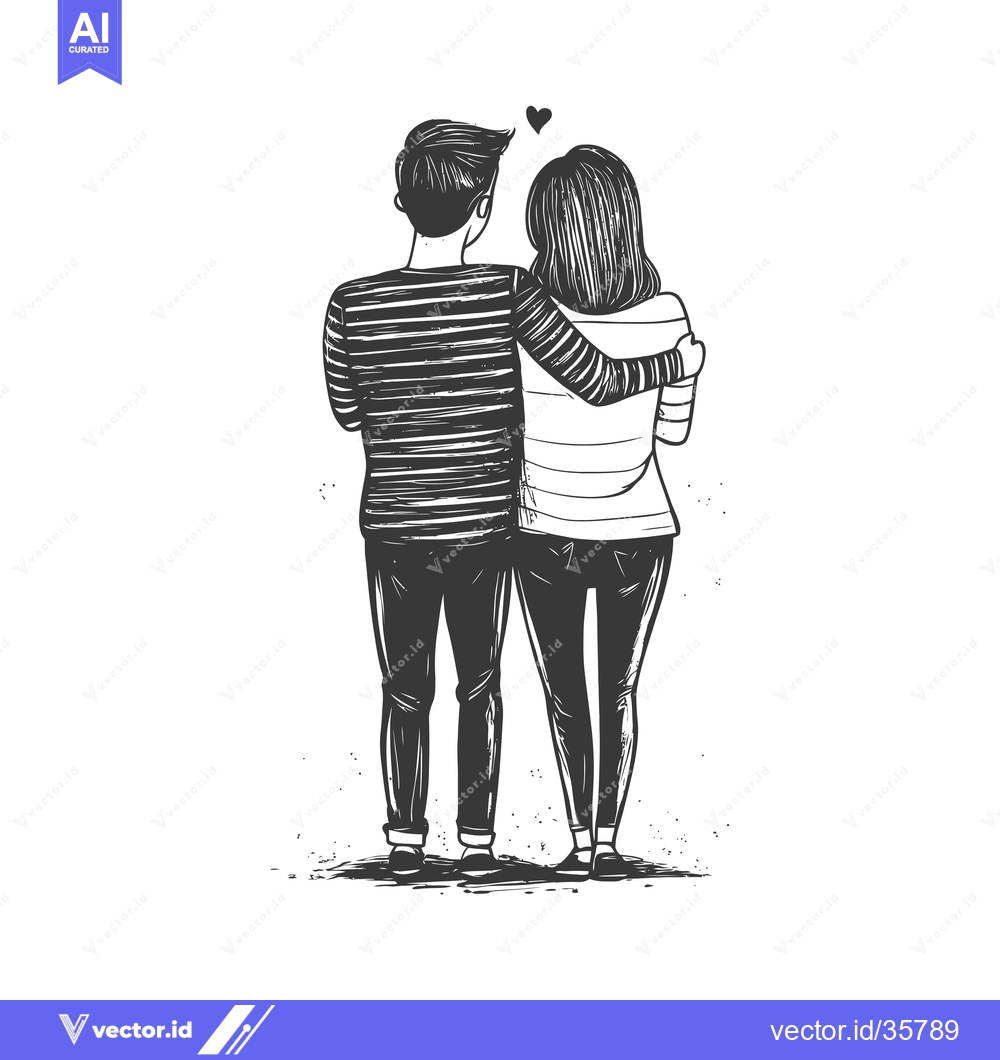 Premium Vector dari Couple Standing Back to Back with Arm Around Each Other