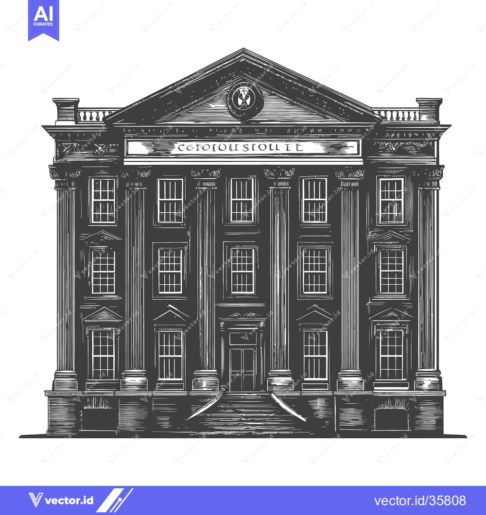Premium Vector dari Grand Classical Building Architectural Drawing Illustration