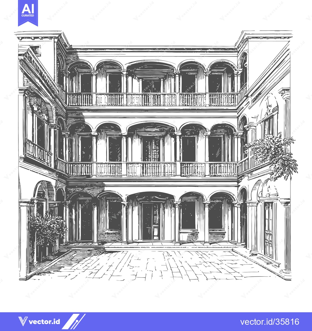 Premium Vector dari Classic Courtyard Building Architectural Sketch Drawing