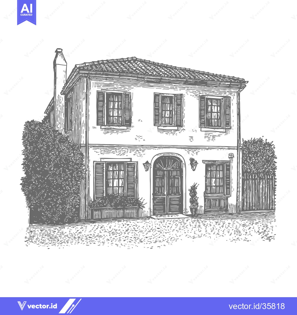 Premium Vector of A charming two story house with shutters and a tiled roof