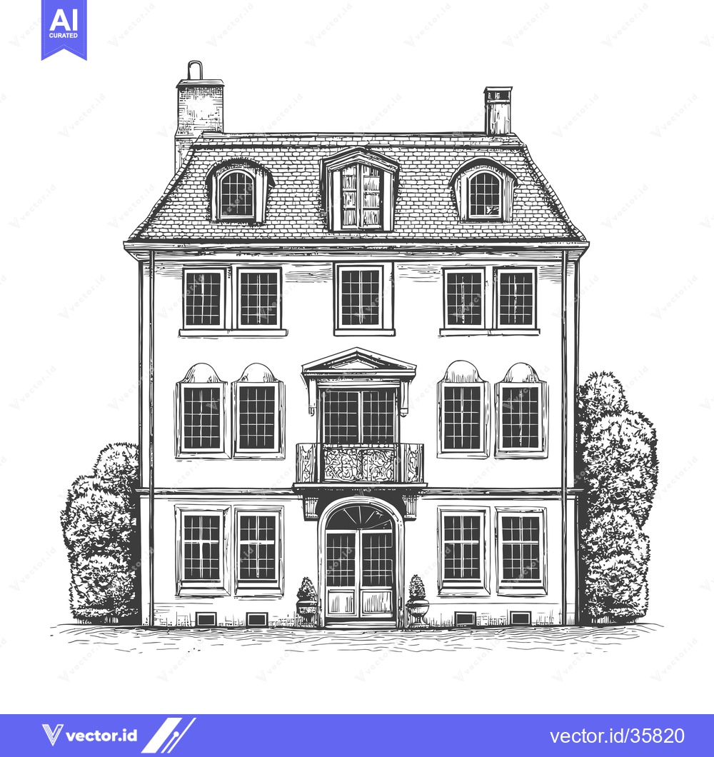 Premium Vector dari Elegant Three Story House with Balcony and Landscaping