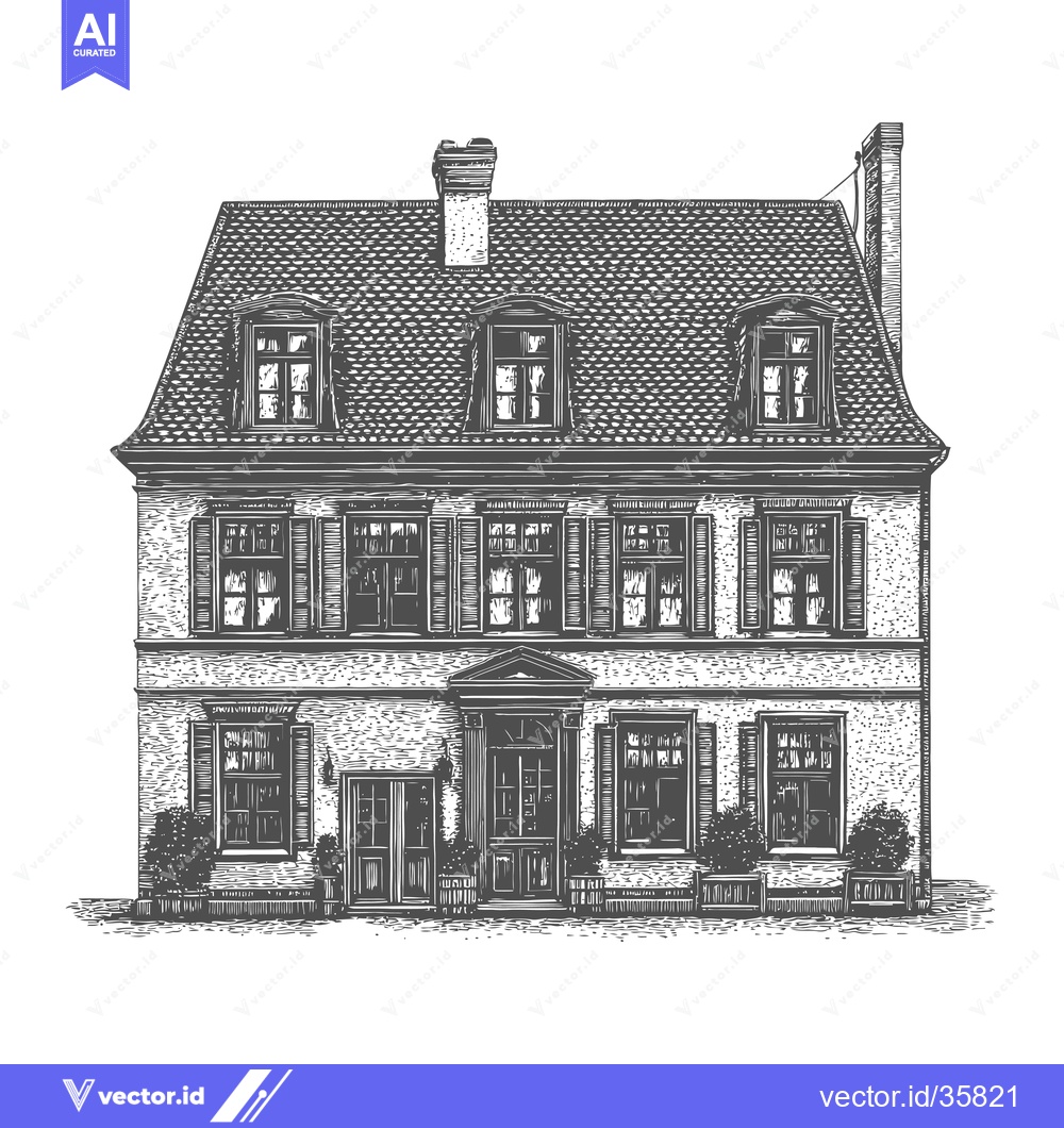 Premium Vector dari Elegant Vintage House Architectural Drawing Illustration