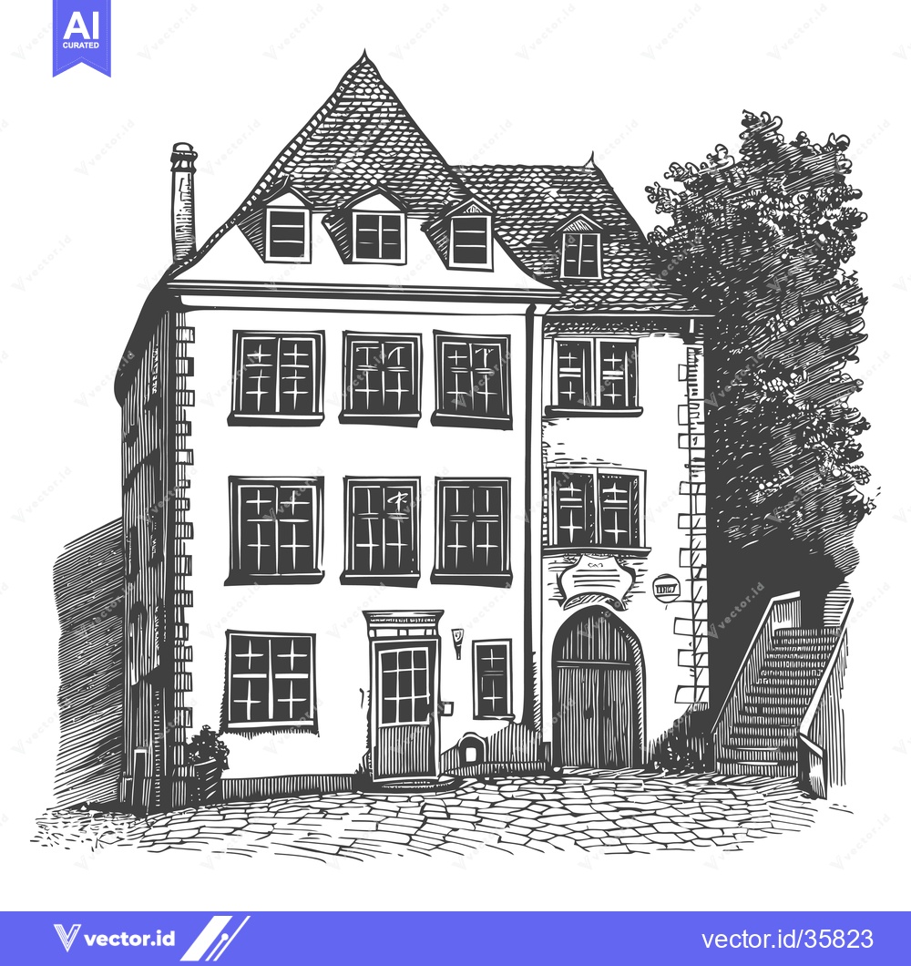 Premium Vector of A Detailed Illustration Of An Old European Style House