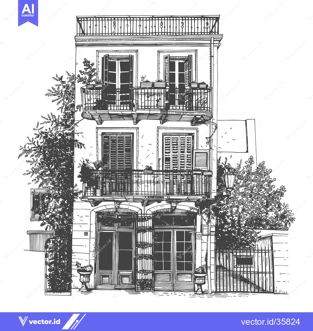 Premium Vector of Elegant Three Story Building With Balconies And Plants