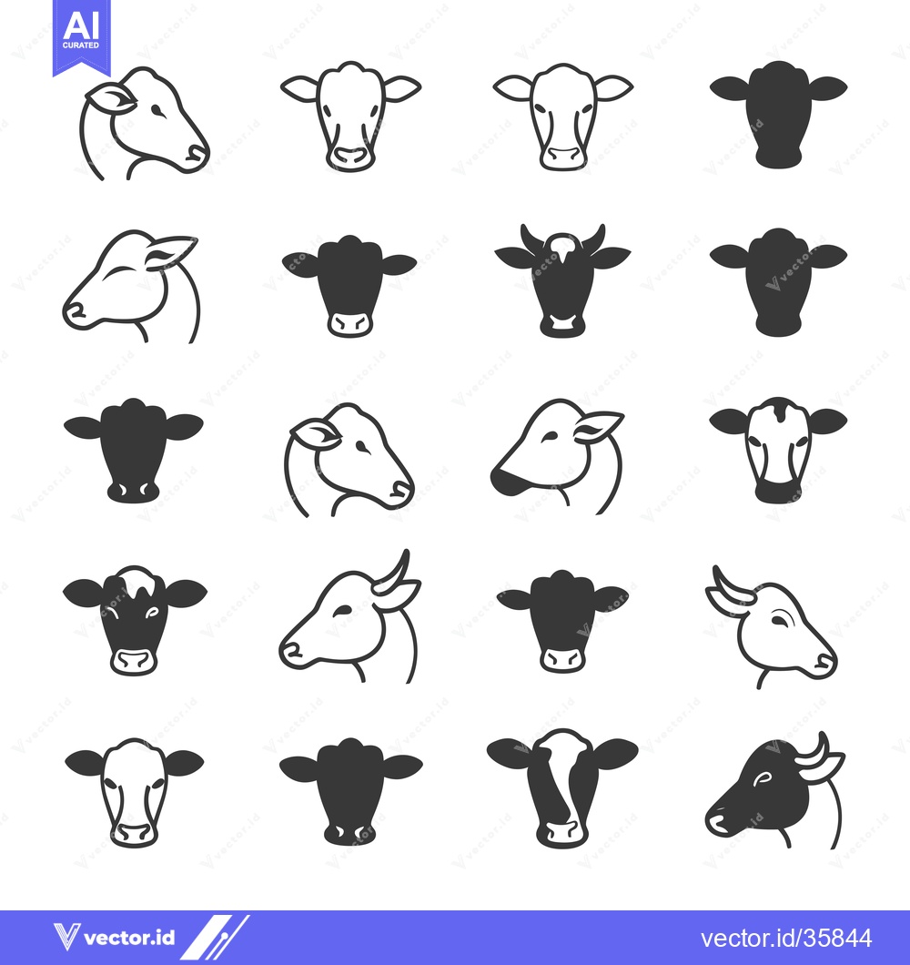 Premium Vector of Cow and Bull Head Icons in Various Styles
